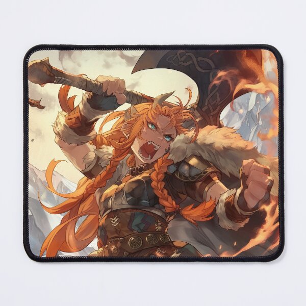 Item preview, Barbaric Viking anime woman fighting with axe designed and sold by TheArtistOf2022.