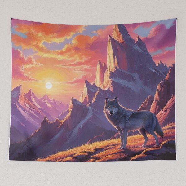 Item preview, Wolf In Front of a Beautiful Mountain Landscape designed and sold by Pines & Starlight.