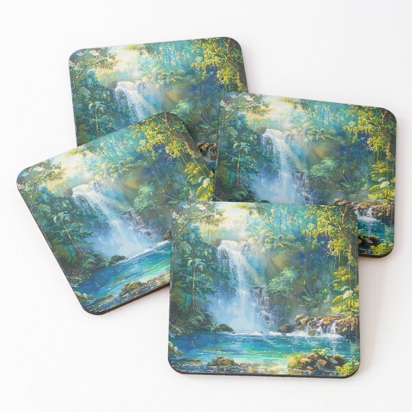 Item preview, Pintura de cascada estilizada en el bosque designed and sold by TheArtistOf2022.
