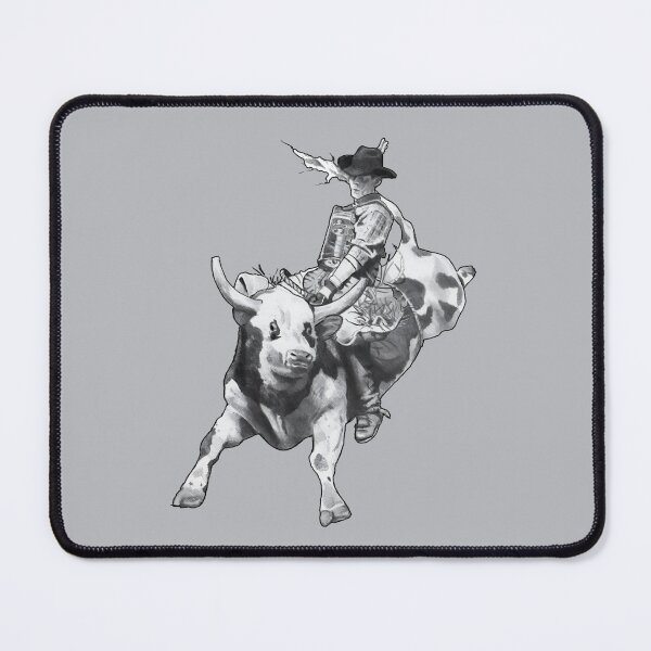 Artikelvorschau, Cowboy reitet auf einem Bullen, Rodeo, Bleistiftzeichnung, Acht Sekunden entworfen und verkauft von JoyfulWhimsy.