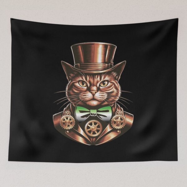 Item preview, Steampunk Cat with Aromantic Flag Bow Tie – Aromantic Pride Art Design designed and sold by Travelslightly.
