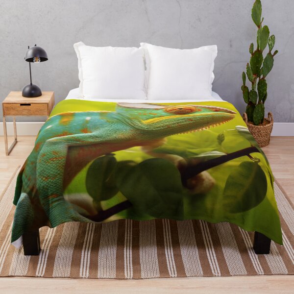 Item preview, Lizard chameleon on green floral background designed and sold by anytka.