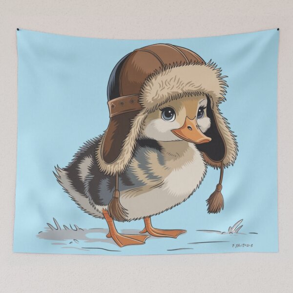 Item preview, A charming and whimsical illustration of a duckling wearing a trapper hat. designed and sold by 123ks.