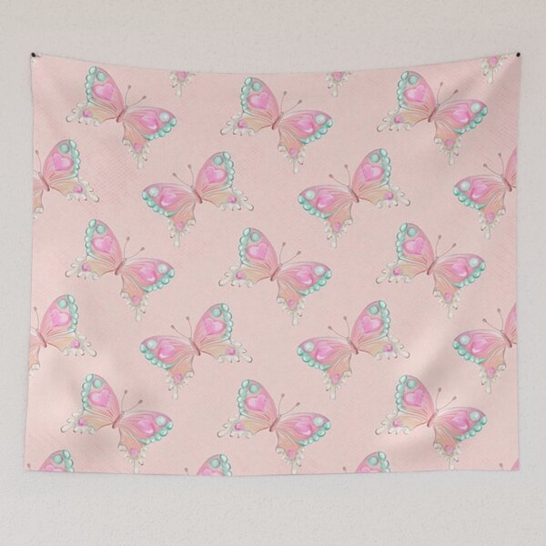 Item preview, Pink fantasy butterflies on a pale pink background. designed and sold by claireseyeview.