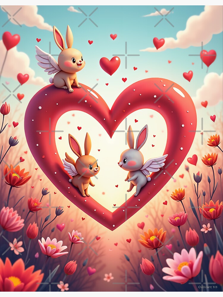 Thumbnail 3 of 3, Sticker, Cupid bunnies designed and sold by PlokGaming.