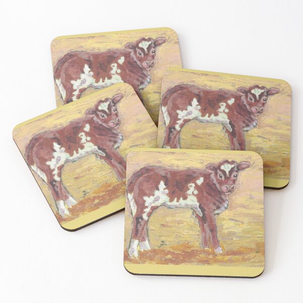 Item preview, baby cow licking nose western painting designed and sold by CrittersByLola.