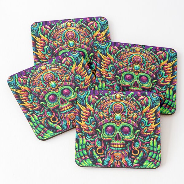 Item preview, Aztec skull stoner hippy horror monster 70s Psychedelic Celtic Green Man inspired classic t-shirt heavy metal, rock, goth horror designed and sold by blackdoggdesign.