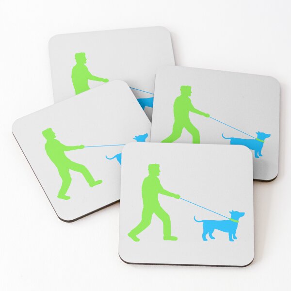 Item preview, Dog Owner Man Takes a Happy Leash Walk Silhouette Comic Cartoon designed and sold by shirt-o-mat.