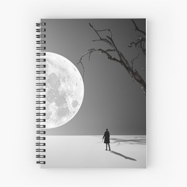 Aperçu de l'œuvre Paysage surréaliste de pleine lune avec une silhouette solitaire créée et vendue par CoreMinimal.