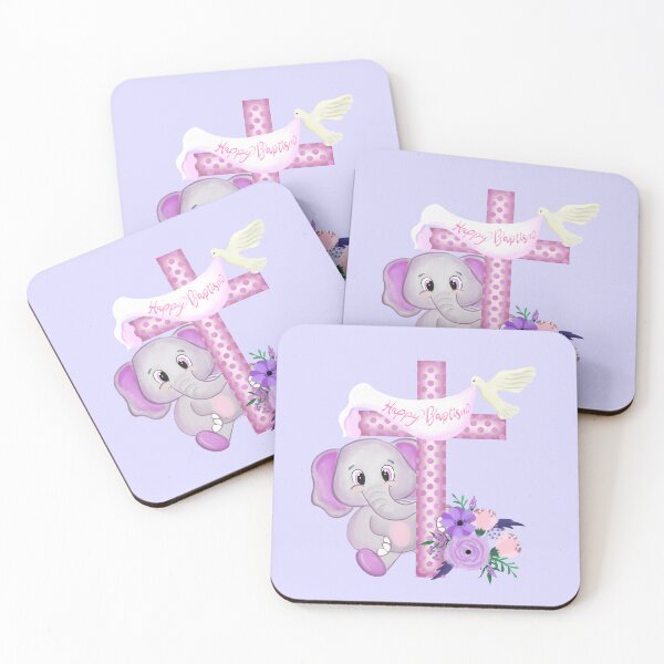 Item preview, Happy Baptism Purple Baby Elephant with Cross and Flowers designed and sold by daphsam.