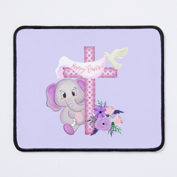 Item preview, Happy Baptism Purple Baby Elephant with Cross and Flowers designed and sold by daphsam.