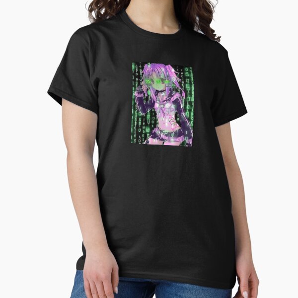 Vista previa del artículo con la obra «Kawaii Cyber Anime Girl con Matrix (estilo de juego de píxeles de los años 2000)», diseñado y vendido por MiyuuChan.