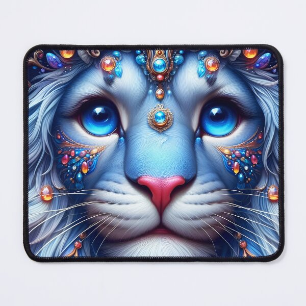 Item preview, Blue bejeweled royal lion feline big cat fantasy portrait digitalart designed and sold by EmeraldeaArt.