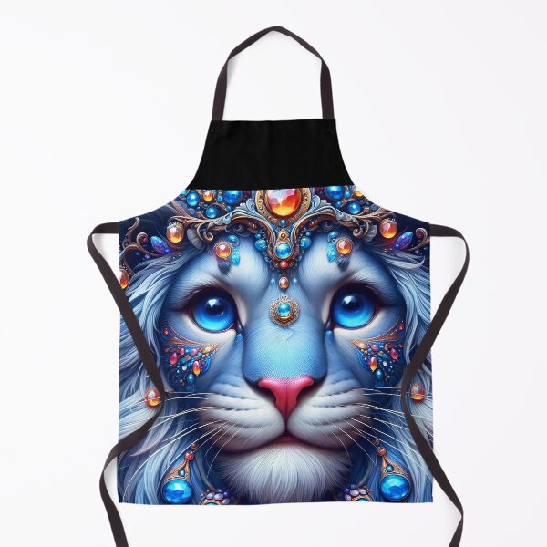 Item preview, Blue bejeweled royal lion feline big cat fantasy portrait digitalart designed and sold by EmeraldeaArt.