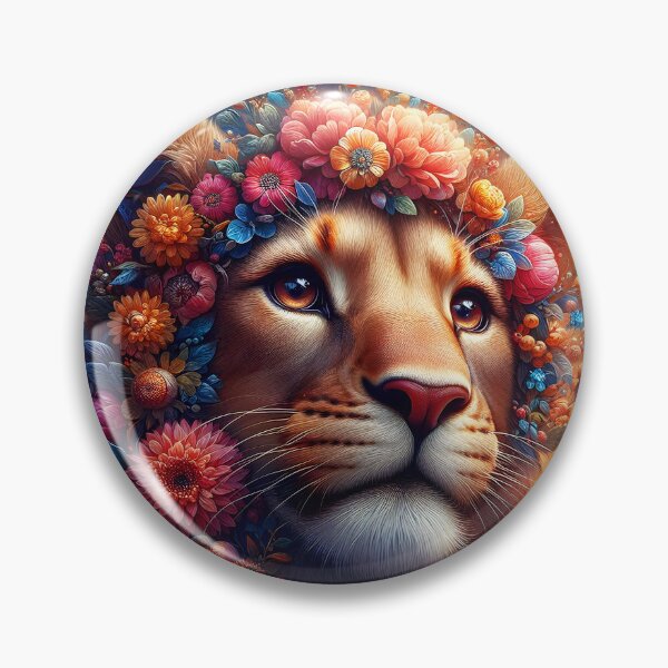 Item preview, Floral decorated lioness feline big cat fantasy portrait digitalart designed and sold by EmeraldeaArt.