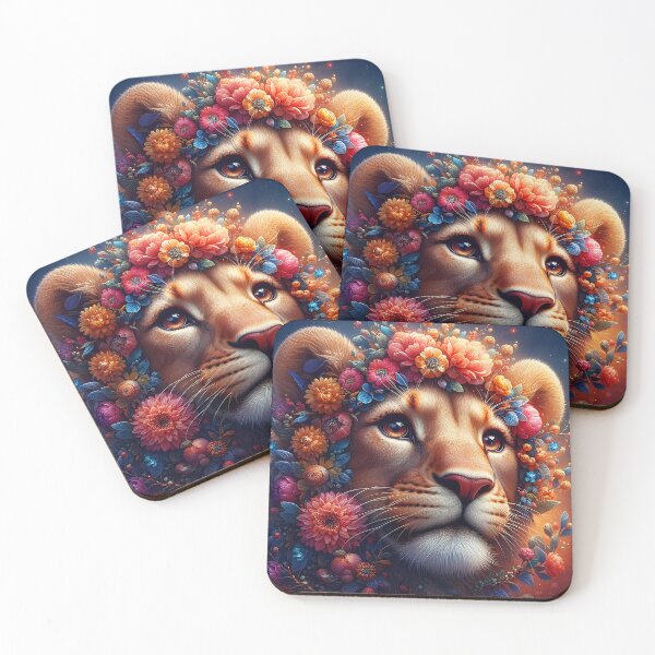 Item preview, Floral decorated lioness feline big cat fantasy portrait digitalart designed and sold by EmeraldeaArt.