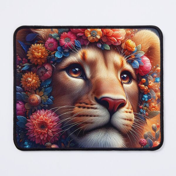 Item preview, Floral decorated lioness feline big cat fantasy portrait digitalart designed and sold by EmeraldeaArt.