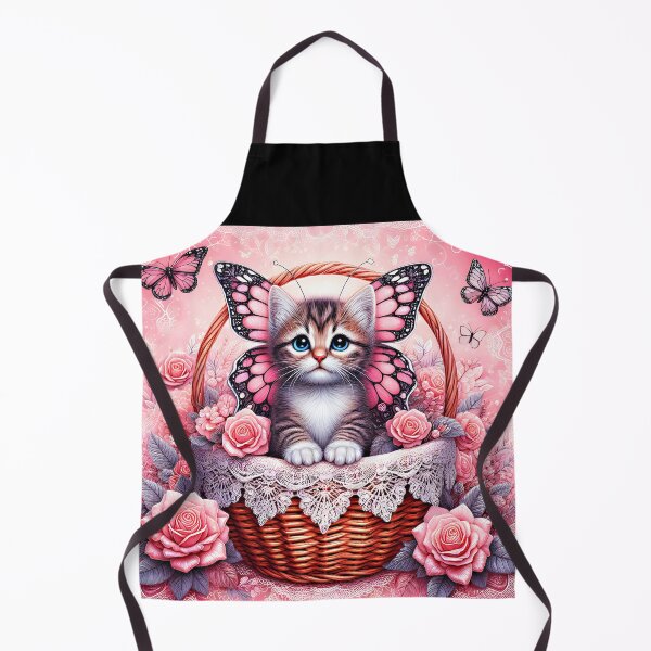 Item preview, Adorable Kitty with butterfly fairy wings in lace decorated basket with pink roses fantasy digitalart designed and sold by EmeraldeaArt.