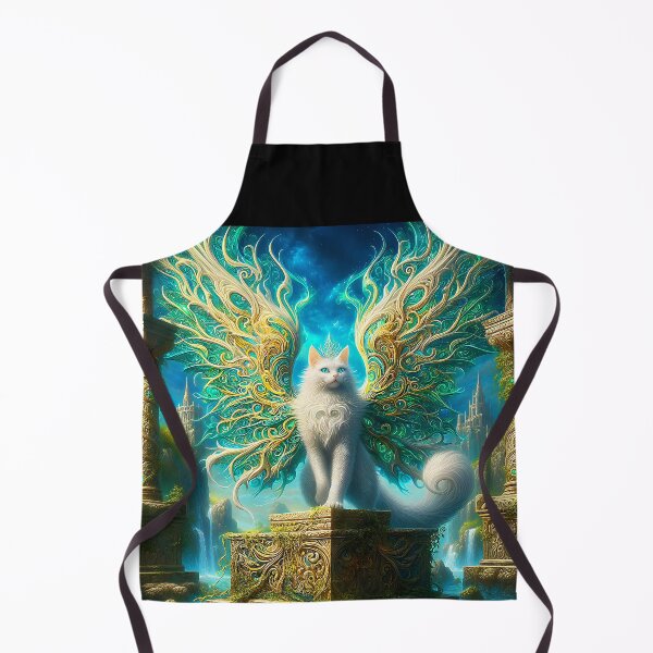 Item preview, Fantasy white gold winged Cat on pedestal digitalart designed and sold by EmeraldeaArt.