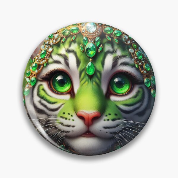 Item preview, Green Emerald bejeweled tiger feline big cat fantasy digitalart designed and sold by EmeraldeaArt.