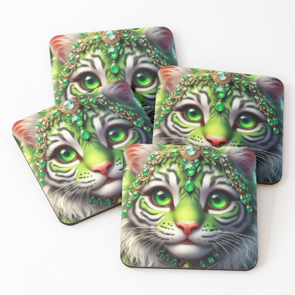 Item preview, Green Emerald bejeweled tiger feline big cat fantasy digitalart designed and sold by EmeraldeaArt.
