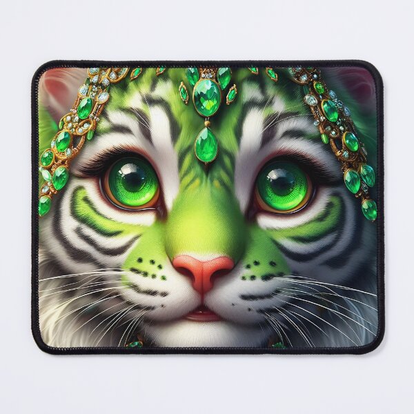 Item preview, Green Emerald bejeweled tiger feline big cat fantasy digitalart designed and sold by EmeraldeaArt.