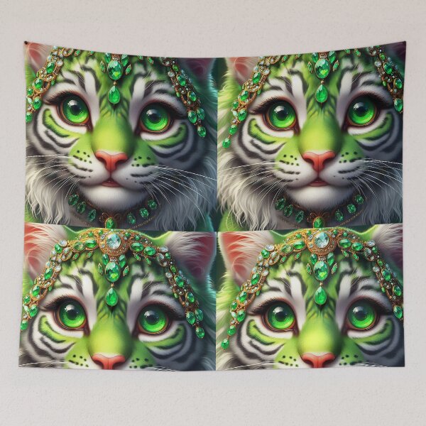 Item preview, Green Emerald bejeweled tiger feline big cat fantasy digitalart designed and sold by EmeraldeaArt.