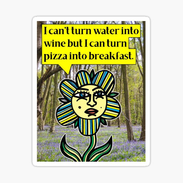 "I can't turn water into wine but I can turn pizza into breakfast." Sticker