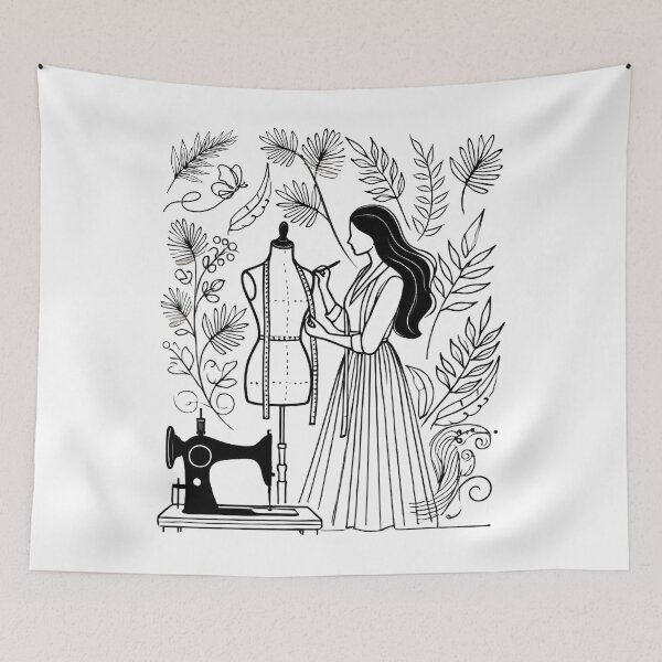 Item preview, Sewing Lady with Mannequin Line Art designed and sold by EwaVerse.