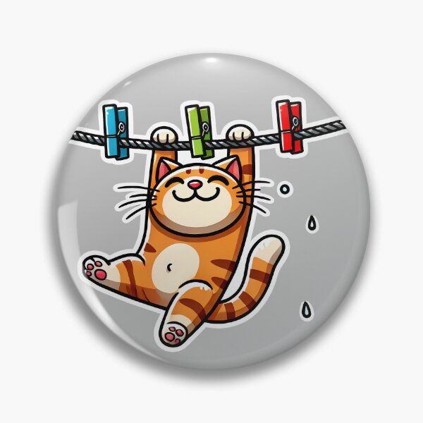 Item preview, Playful Orange Tabby Cat Hanging on Clothesline - Cute and Funny Cartoon Illustration designed and sold by Psycho-Crazy.