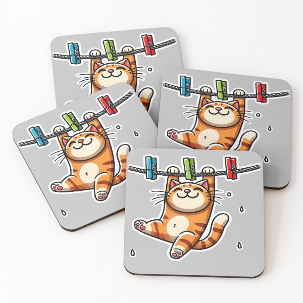 Item preview, Playful Orange Tabby Cat Hanging on Clothesline - Cute and Funny Cartoon Illustration designed and sold by Psycho-Crazy.