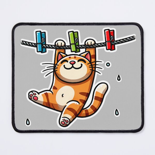 Item preview, Playful Orange Tabby Cat Hanging on Clothesline - Cute and Funny Cartoon Illustration designed and sold by Psycho-Crazy.
