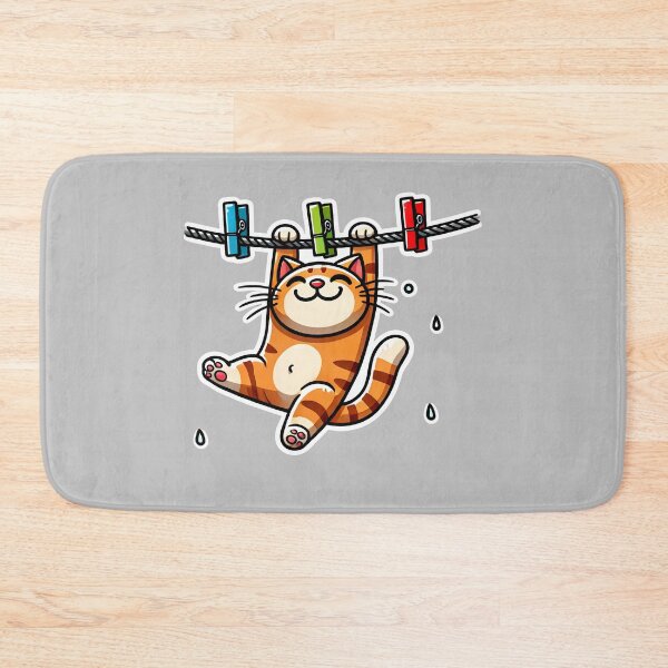 Item preview, Playful Orange Tabby Cat Hanging on Clothesline - Cute and Funny Cartoon Illustration designed and sold by Psycho-Crazy.