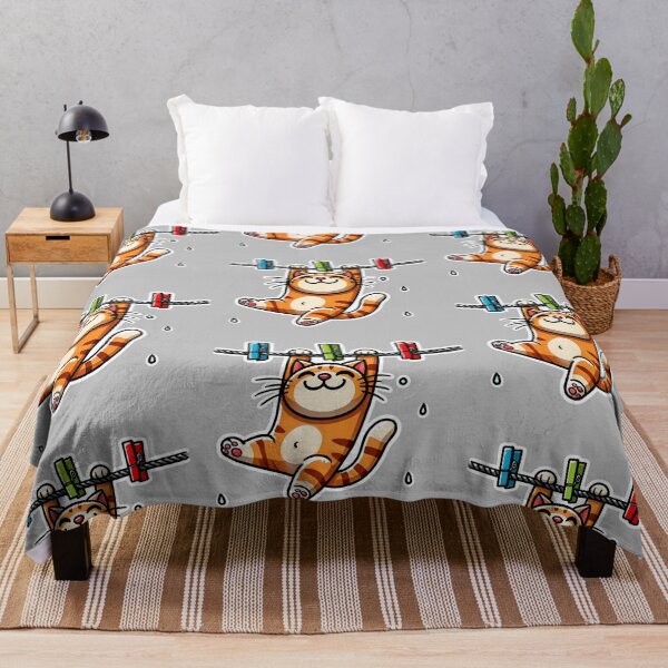 Item preview, Playful Orange Tabby Cat Hanging on Clothesline - Cute and Funny Cartoon Illustration designed and sold by Psycho-Crazy.