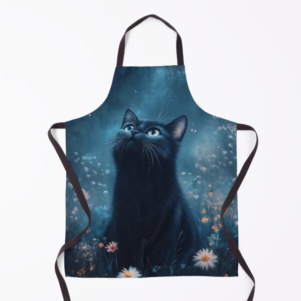 Item preview, Black Cat Amidst Moonlit Wildflowers designed and sold by AshiraCreations.