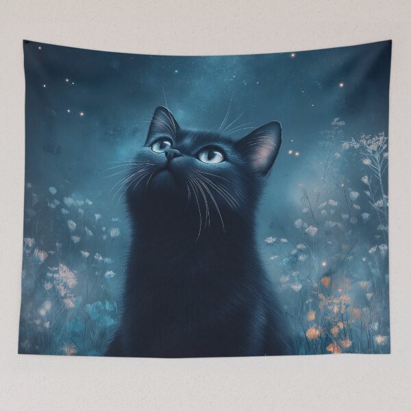 Item preview, Black Cat Amidst Moonlit Wildflowers designed and sold by AshiraCreations.