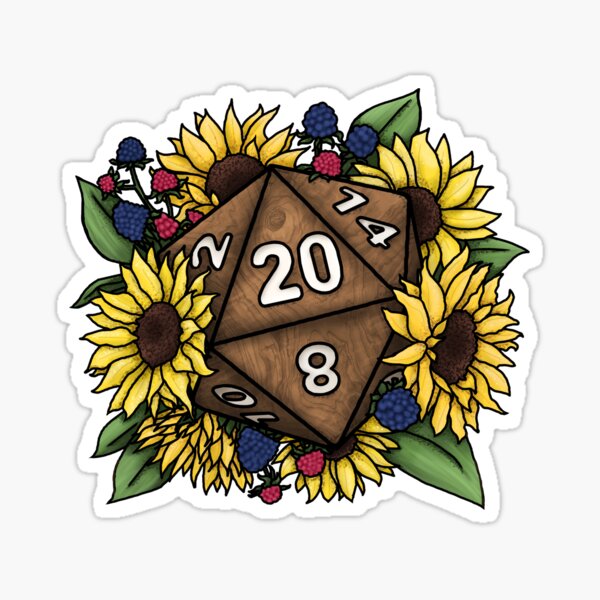 Sunflower D20 Tabletop RPG Gaming Dice Sticker