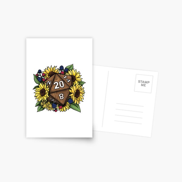 Sunflower D20 Tabletop RPG Gaming Dice Postcard
