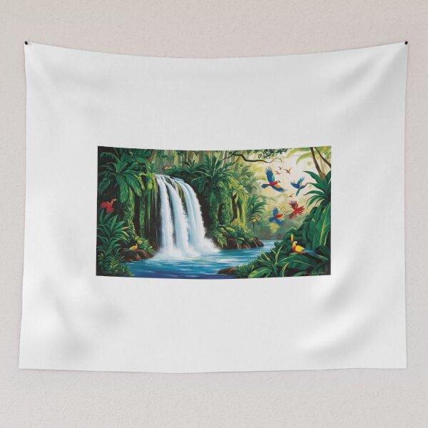 Item preview, A cascading waterfall in a lush rainforest  designed and sold by EtCreative.
