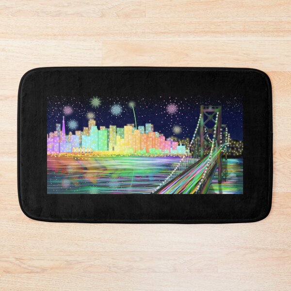 Item preview, Bay Bridge Rainbow Firework Cityscape designed and sold by MobiusMakings.