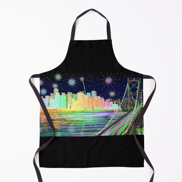 Item preview, Bay Bridge Rainbow Firework Cityscape designed and sold by MobiusMakings.