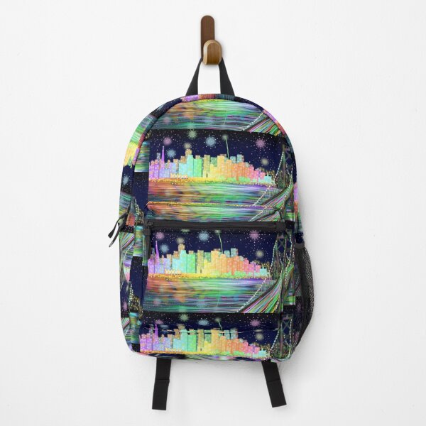 Item preview, Bay Bridge Rainbow Firework Cityscape designed and sold by MobiusMakings.