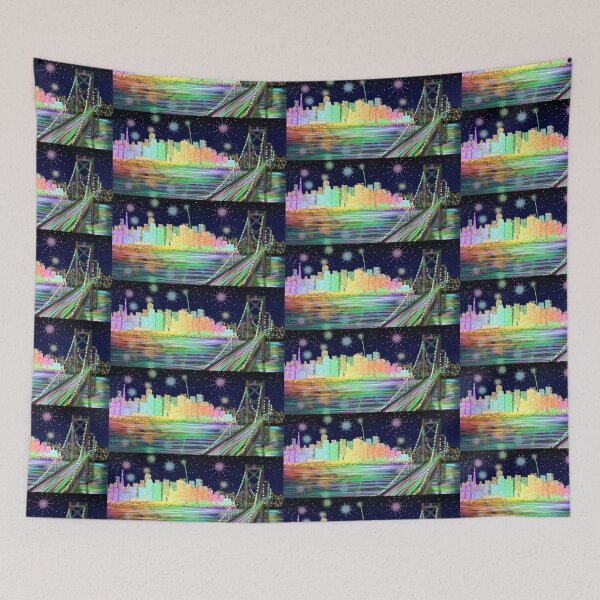 Item preview, Bay Bridge Rainbow Firework Cityscape designed and sold by MobiusMakings.