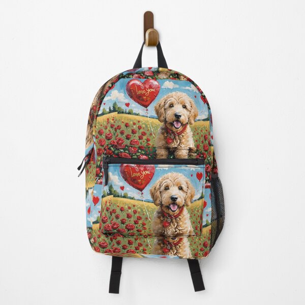 Item preview, Adorable Cute Golden Doodle Puppy Dog in Field of Roses Holding I Love You Balloon designed and sold by Yogibear & Rachelle .