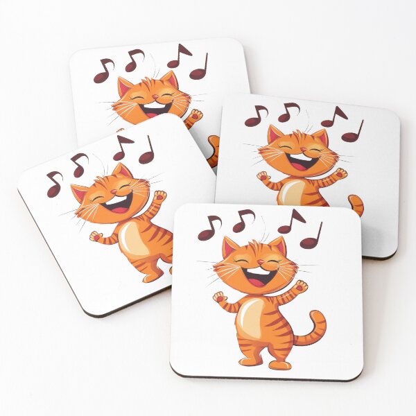 Item preview, A cheerful orange cat sings joyfully with notes floating above. designed and sold by DedeeArtthai.