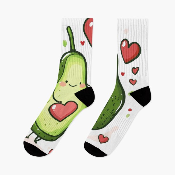 Item preview, Valentine kawaii art of Cute Two Avocados holding hands as couple Pinkish red Hearts designed and sold by TheRedPixels.