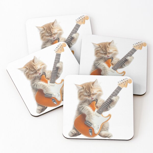 Item preview, A playful cat passionately plays an electric guitar. designed and sold by DedeeArtthai.