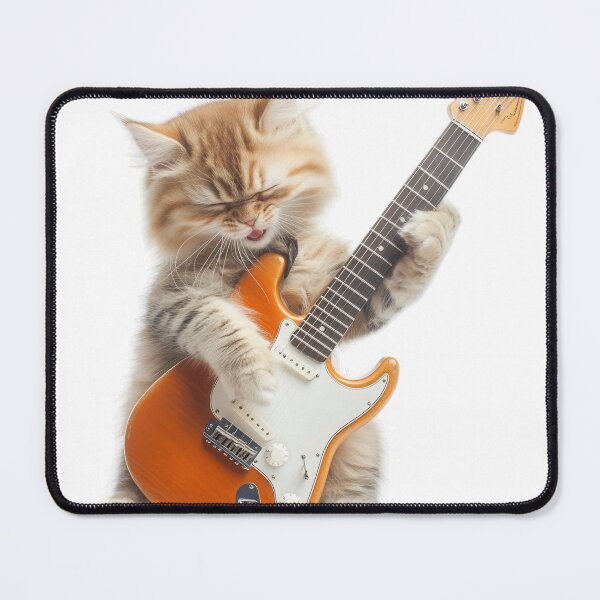 Item preview, A playful cat passionately plays an electric guitar. designed and sold by DedeeArtthai.