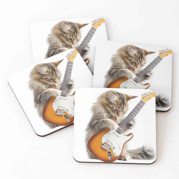 Item preview, A playful cat strumming an electric guitar. designed and sold by DedeeArtthai.