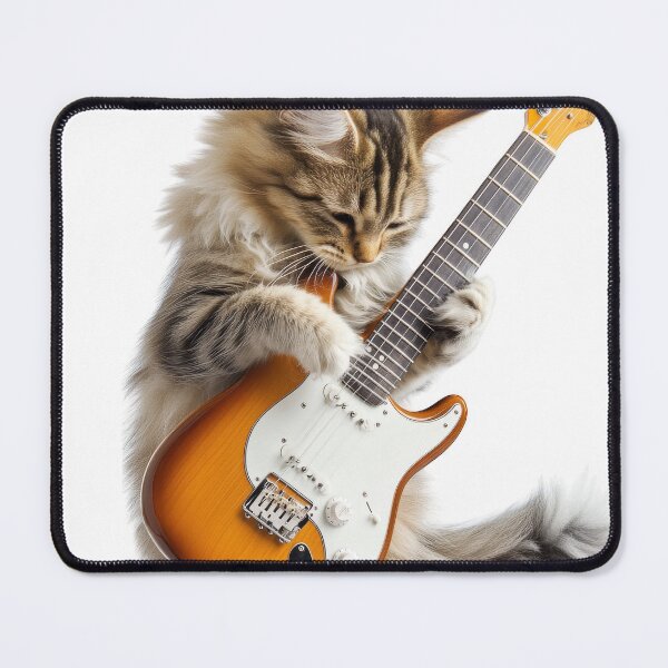 Item preview, A playful cat strumming an electric guitar. designed and sold by DedeeArtthai.